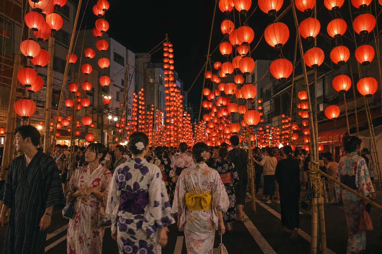 山口七夕ちょうちんまつりのちょうちんが並ぶ街並みのイメージ画像