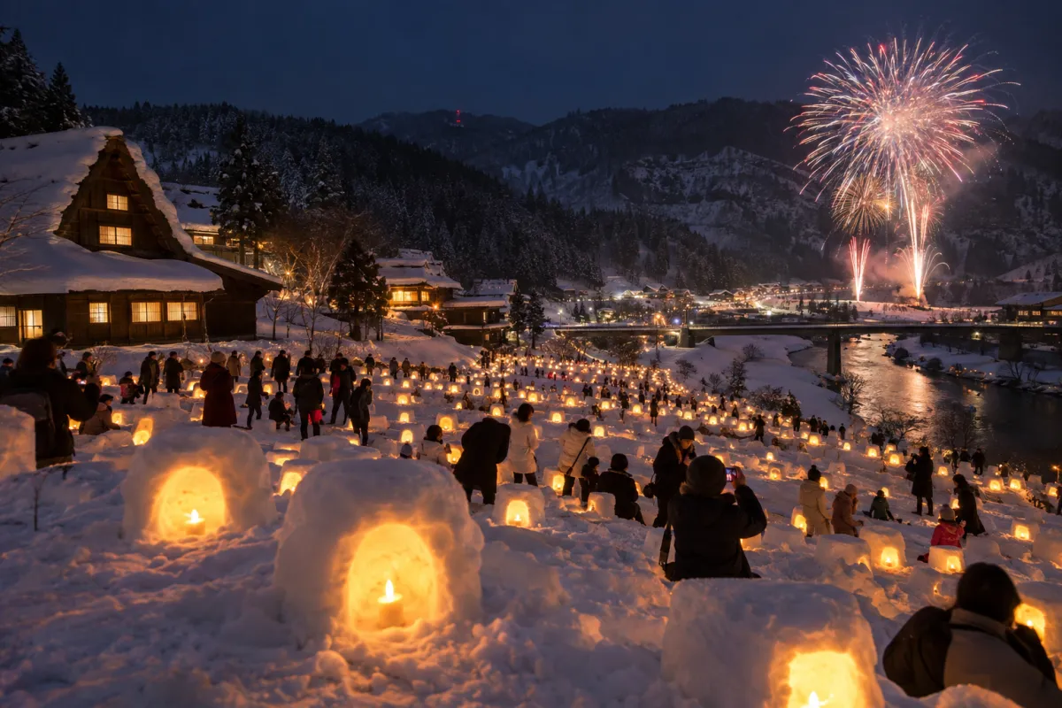 AI生成によるえちごかわぐち雪洞火ぼたる祭のイメージ画像